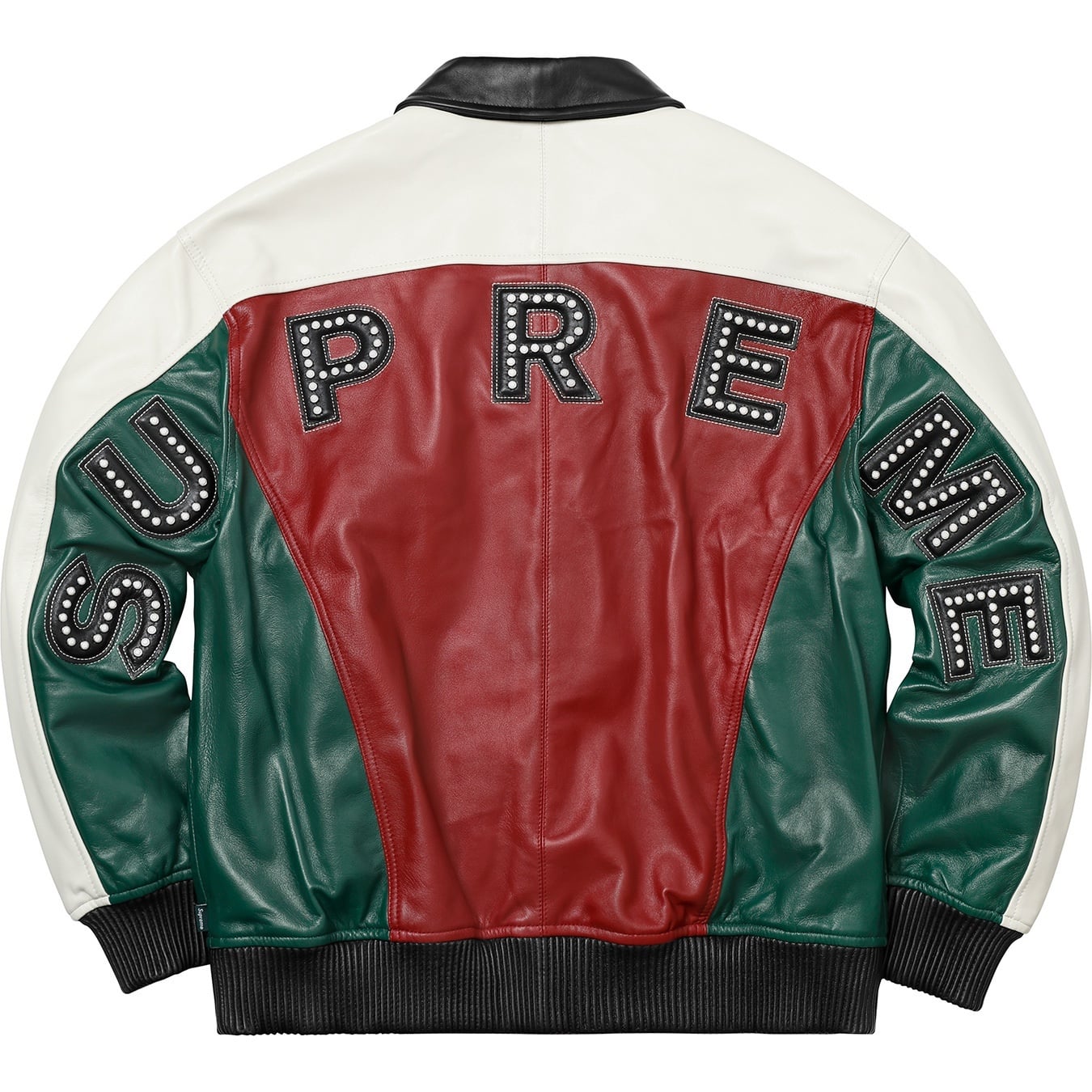 Studded Arc Logo Leather Jacket view 6